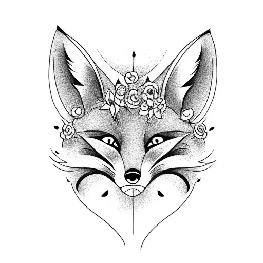 A bouquet of flowers shaped like a fox's head tattoo design idea