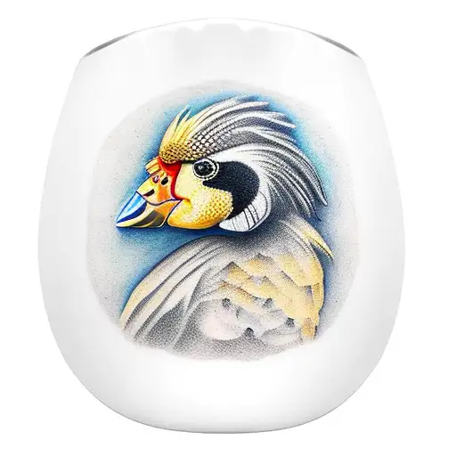 Realistic golden cockerel perched on top of a beer mug tattoo design idea