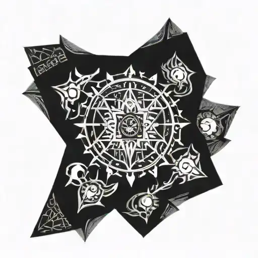 A yantra mandala incorporating elements of the moon and sun, with a trident and Sudarshan Chakra hidden within the design tattoo design idea