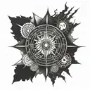 A yantra mandala incorporating elements of the moon and sun, with a trident and Sudarshan Chakra hidden within the design tattoo design idea