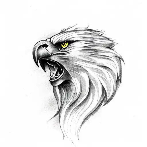 roaring lion that his hair transforms into a eagle wing tattoo design idea