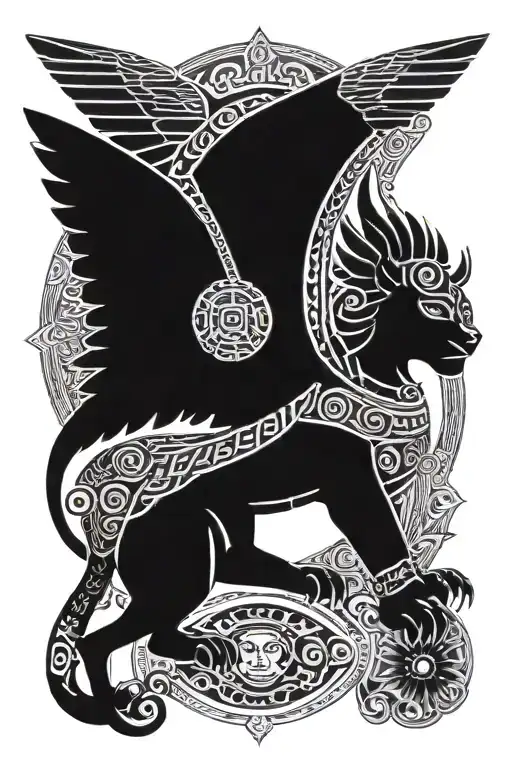 Mexican Aztec winged sphinx tattoo design idea