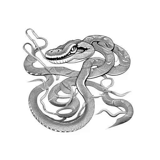 Snake slithering through a field of swords tattoo design idea