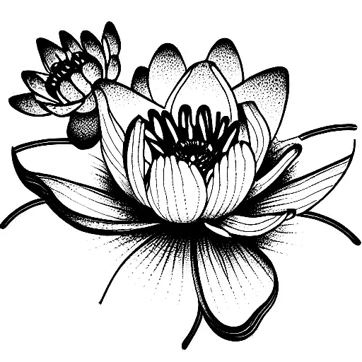 water lily, narcissus, poppy, chrysanthemum violet bouquet  tattoo design idea