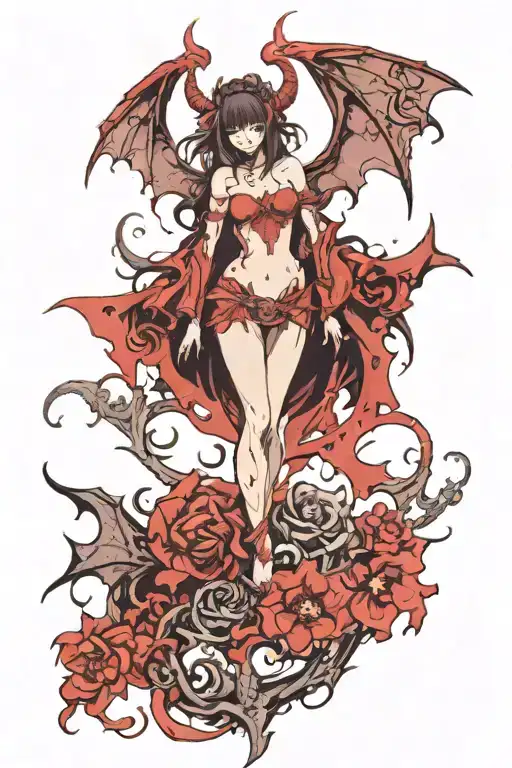 Succubus walking out of red tattoo design idea