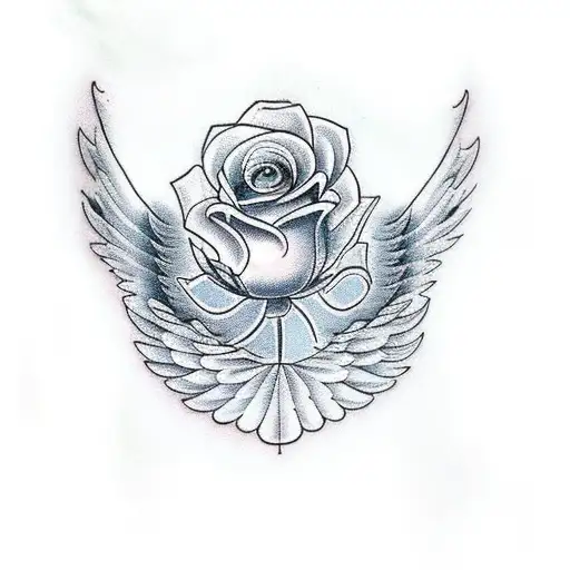 Angel wings, cloud, roses tattoo design idea