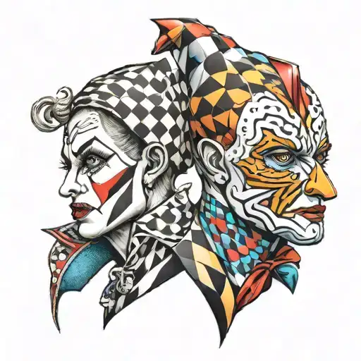 The two-faced Harlequin tattoo design idea