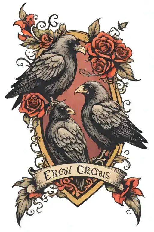 2 crows banner wrapped loosely hearts  tattoo design idea