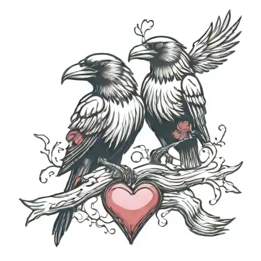2 crows holding hearts tattoo design idea