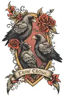 2 crows banner wrapped loosely hearts  tattoo design idea