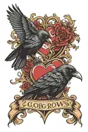 2 crows banner wrapped loosely hearts  tattoo design idea