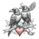 2 crows holding hearts tattoo design idea