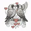 2 crows holding hearts tattoo design idea