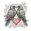 2 crows holding hearts tattoo design idea