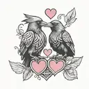 2 crows holding hearts tattoo design idea