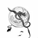 Vicious snake with birds flying around it and a moon  tattoo design idea
