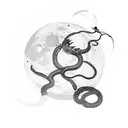 Vicious snake with birds flying around it and a moon  tattoo design idea