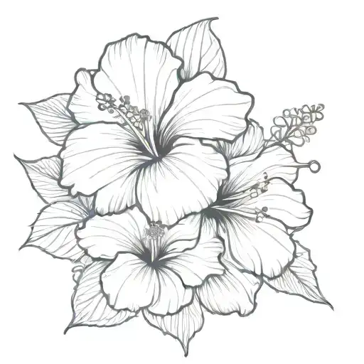 hibiscus flower with 222 number black and white tattoo design idea