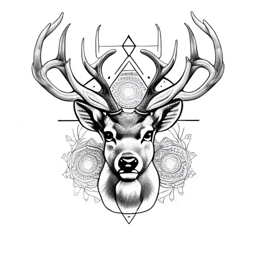 combine the head of a stag with a mandala background formed as a shield tattoo design idea