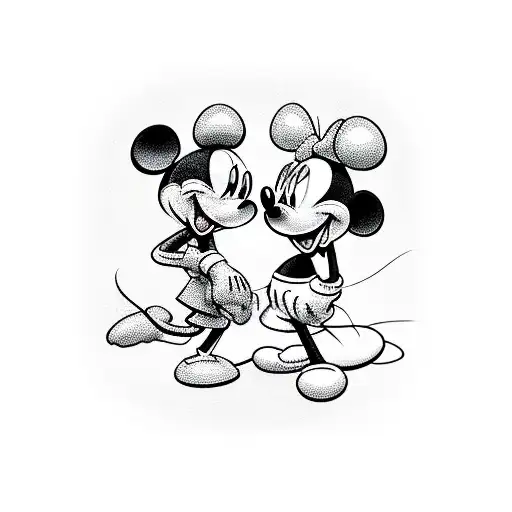 mickey mouse kissing minnie tattoo design idea
