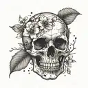 A stylized skull with delicate cherry blossoms floating around it, symbolizing the fleeting nature of time tattoo design idea