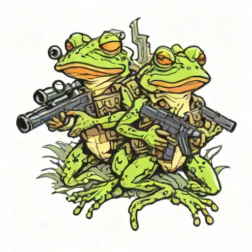millitary frogs with guns  tattoo design idea