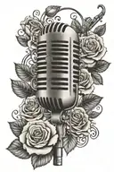 music notes microphone surrounded by musical roses singing tattoo design idea