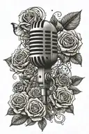 music notes microphone surrounded by musical roses singing tattoo design idea