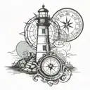 Lighthouse and moonlight with compass tattoo design idea