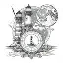Lighthouse and moonlight with compass tattoo design idea