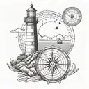Lighthouse and moonlight with compass tattoo design idea