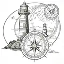 Lighthouse and moonlight with compass tattoo design idea