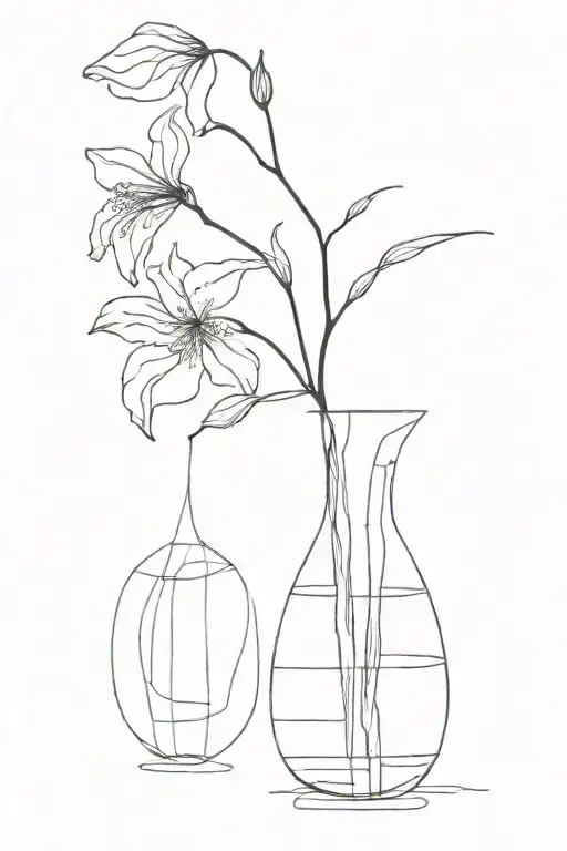 hanging/dead flower in vase, loses petals outside of vase, there a new healthy flower begins to grow. tattoo design idea