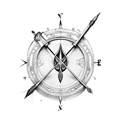 sagittarius, bow and arrow, small compass, clef tattoo design idea