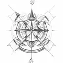 sagittarius, bow and arrow, small compass, clef tattoo design idea