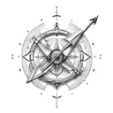 sagittarius, bow and arrow, small compass, clef tattoo design idea