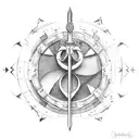 sagittarius, bow and arrow, small compass, clef tattoo design idea