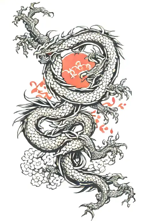 japanese dragon sakura tree tattoo design idea
