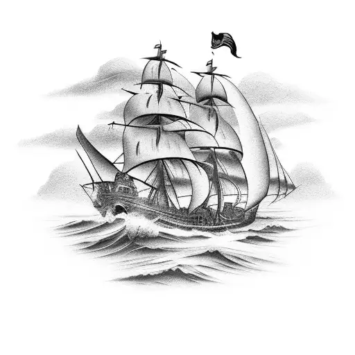 A majestic pirate ship sailing through stormy waters tattoo design idea