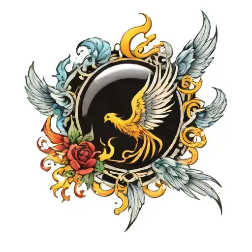 shattered glass globe with a Phoenix rising tattoo design idea