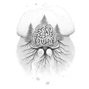 A serene forest with trees forming the shape of a brain, representing the connection between nature and mental well-being tattoo design idea