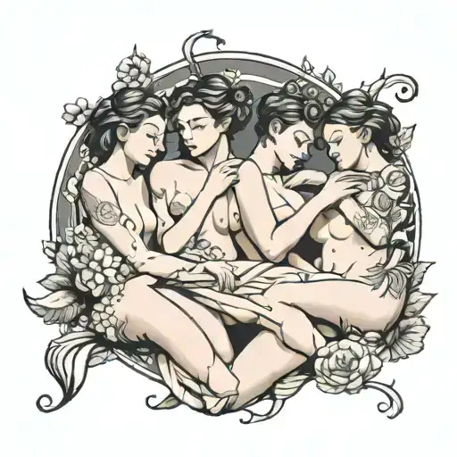 four people sleeping nude tattoo design idea