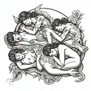 four people sleeping nude tattoo design idea