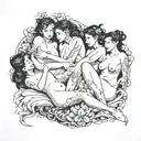 four people sleeping nude tattoo design idea
