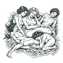 four people sleeping nude tattoo design idea