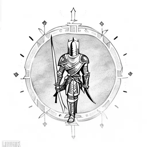 knight kneeling with a spear in his chest split blood almost die tattoo design idea