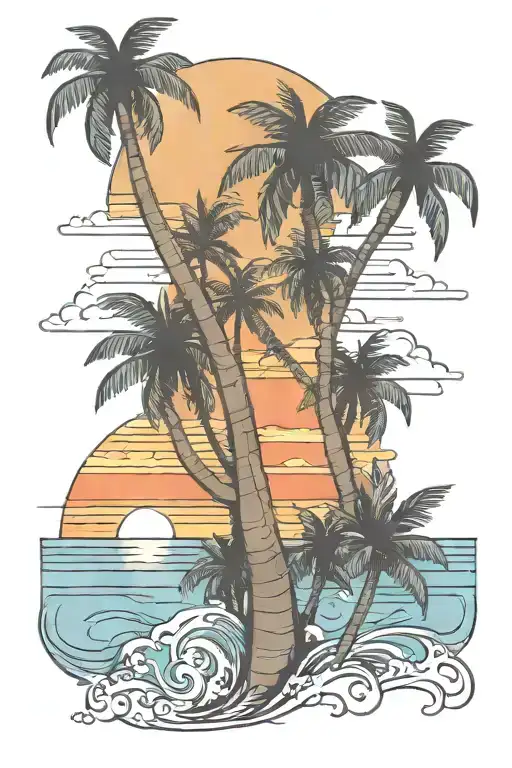 Quarter sleeve tattoo. Tropical. Key West. Minimal color. Sunset. tattoo design idea
