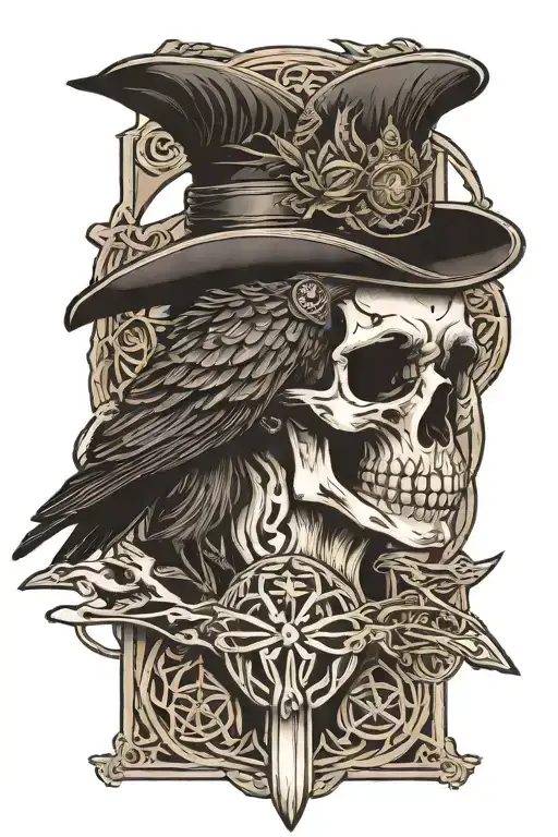 raven skull Celtic female pilot tattoo design idea
