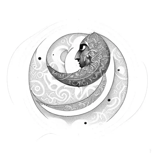 A crescent moon made of intricate geometric patterns tattoo design idea