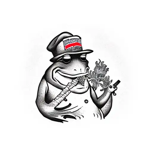 frog dressed as fisherman smoking a corncob pipe tattoo design idea
